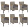 vidaXL 7-tlg. Garten-Essgruppe mit Kissen Grau Poly Rattan