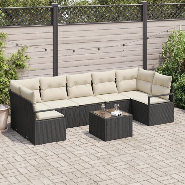 vidaXL Sofa Set 8 pcs Schwarz und Creme Poly-Rattan