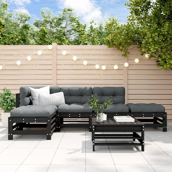vidaXL 6-tlg. Garten-Lounge-Set mit Kissen Schwarz Massivholz