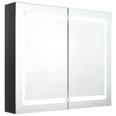 vidaXL LED-Bad-Spiegelschrank Glänzendes Schwarz 80x12x68 cm