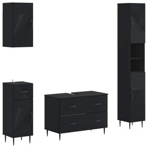 vidaXL 4-teiliges Badezimmer-Schrank-Set HAARLEM Schwarz Holzwerkstoff