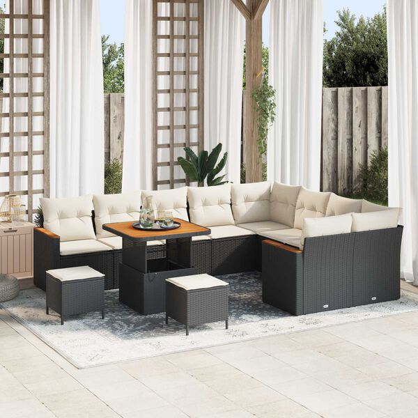 vidaXL Gartensofa-set mit Kissen mit Kissen 12 pcs Schwarz Poly Rattan