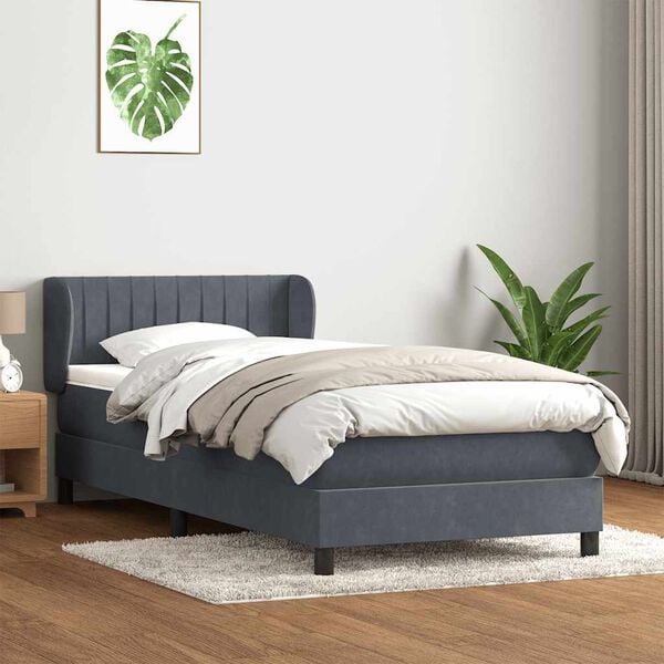 vidaXL Boxspringbett mit Matratze Dunkelgrau 80x210 cm Samt