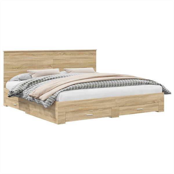 vidaXL Bettrahmen mit Kopfteil Sonoma-Eiche 200 x 200 cm Holzwerkstoff