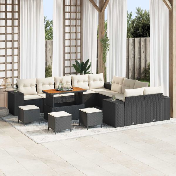 vidaXL Gartensofa-set mit Kissen 14 pcs Schwarz Poly-Rattan
