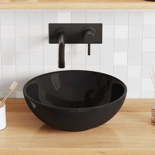 vidaXL Waschbecken Schwarz Gl&auml;nzend &Oslash;28x10 cm Keramik