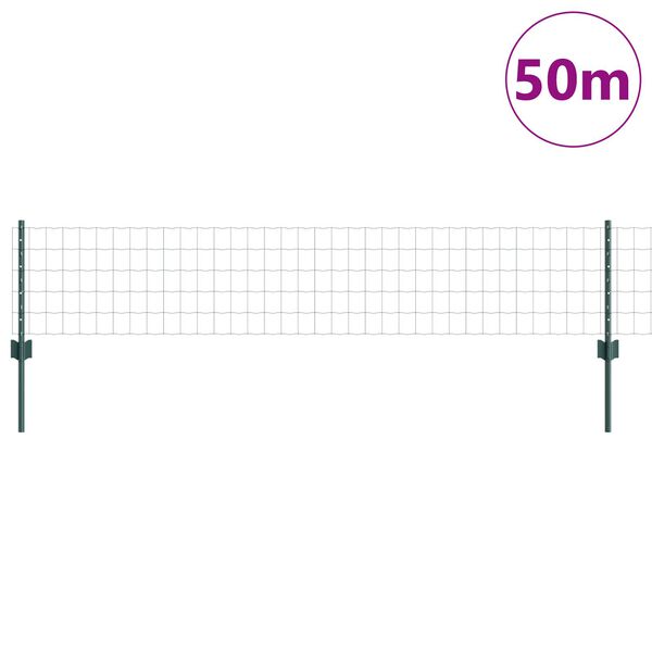 vidaXL Zaun mit Pfosten Gr&uuml;n 0,4 x 50 m Stahl und PVC