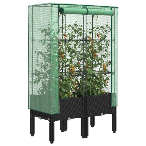 vidaXL Hochbeet mit Gew&auml;chshaus-Aufsatz Rattan-Optik 80x40x140 cm