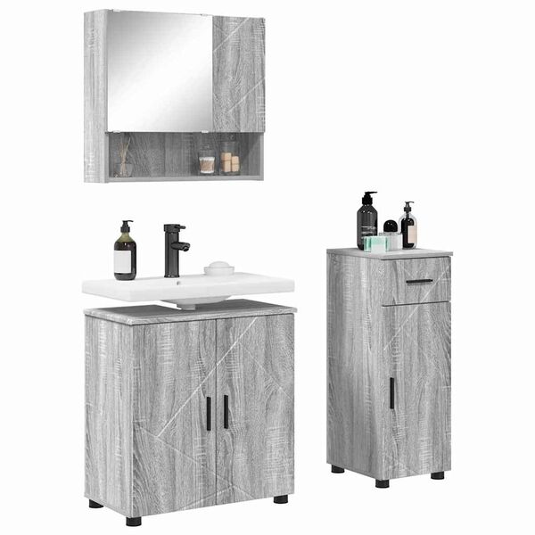 vidaXL Badezimmerm&ouml;bel-Set 3 pcs Graues Sonoma Holzwerkstoff & Metall