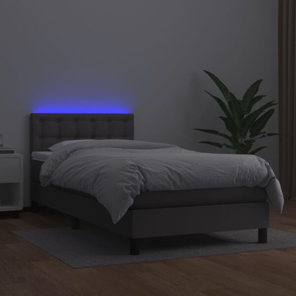 vidaXL Boxspringbett mit Matratze & LED Grau 90x190 cm Kunstleder
