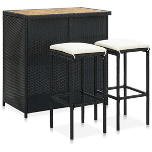 vidaXL 3-tlg. Bar-Set Poly Rattan Schwarz