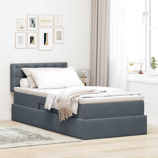 vidaXL Aufbewahrungsbett mit Matratze Dunkelgrau 90 x 200 cm Samt