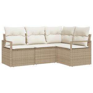 vidaXL Garten-Sofa-Set mit Kissen mit Speicher 4 pcs Beige und Creme