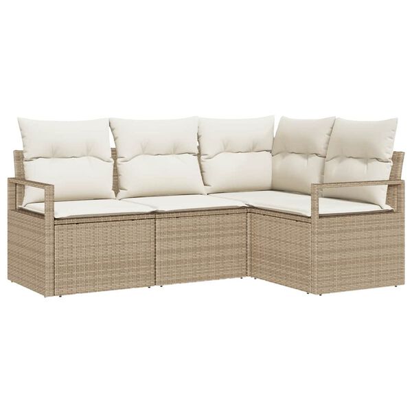vidaXL Garten-Sofa-Set mit Kissen mit Speicher 4 pcs Beige und Creme