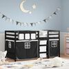 vidaXL Kinderhochbett mit Vorh&auml;ngen Wei&szlig; Schwarz 90x190 cm Kiefernholz