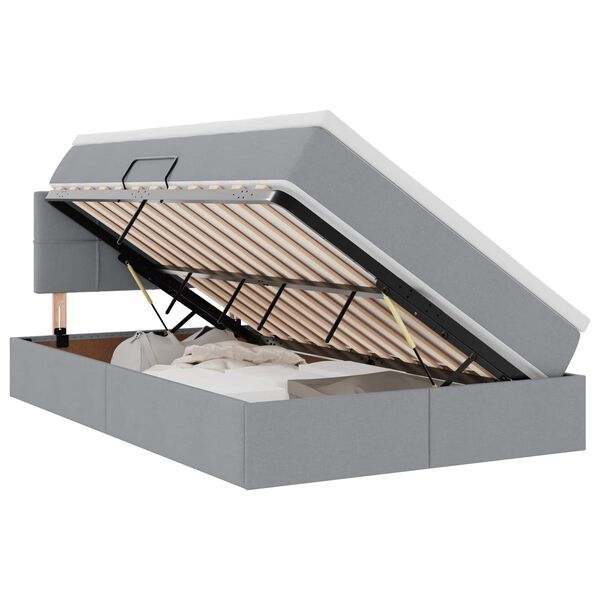 vidaXL Bett mit Stauraum und LED mit LED Hellgrau 120 x 190 cm Stoff