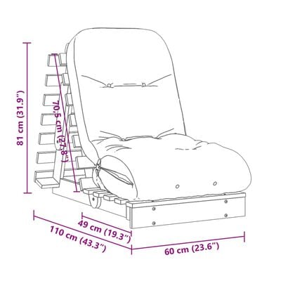 vidaXL Futon Schlafsofa mit Matratze Weiß 60x206x11 Massivholz Kiefer