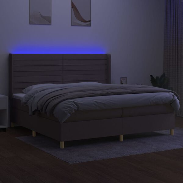 vidaXL Boxspringbett mit Matratze & LED Taupe 200x200 cm Stoff