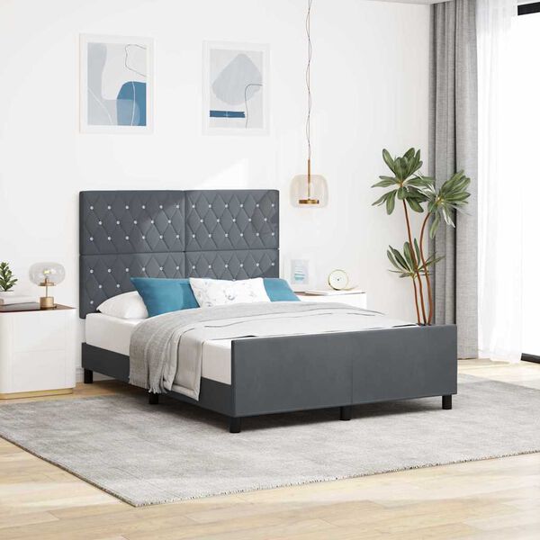 vidaXL Boxspringbett mit Kopfteil Dunkelgrau 140 x 200 cm Samt
