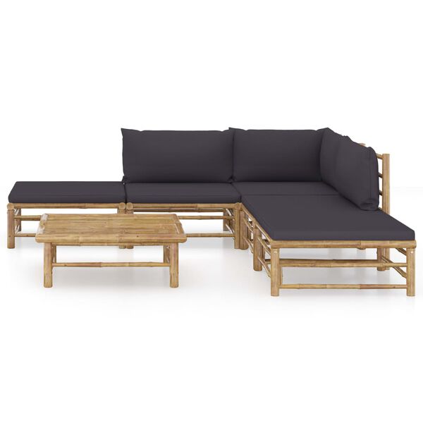 vidaXL 6-tlg. Garten-Lounge-Set mit Dunkelgrauen Kissen Bambus