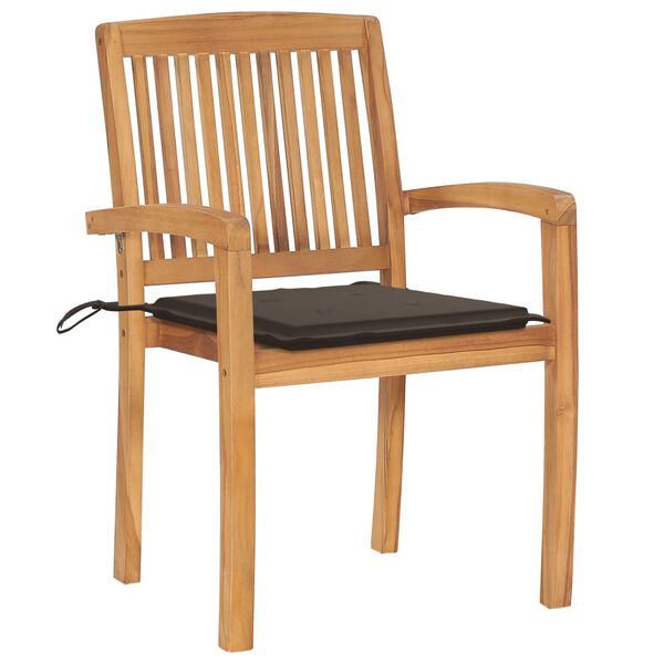 vidaXL Stapelbare Gartenst&uuml;hle mit Kissen 6 Stk. Massivholz Teak
