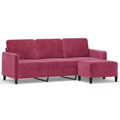 vidaXL 3-Sitzer-Sofa mit Hocker Weinrot 180 cm Samt