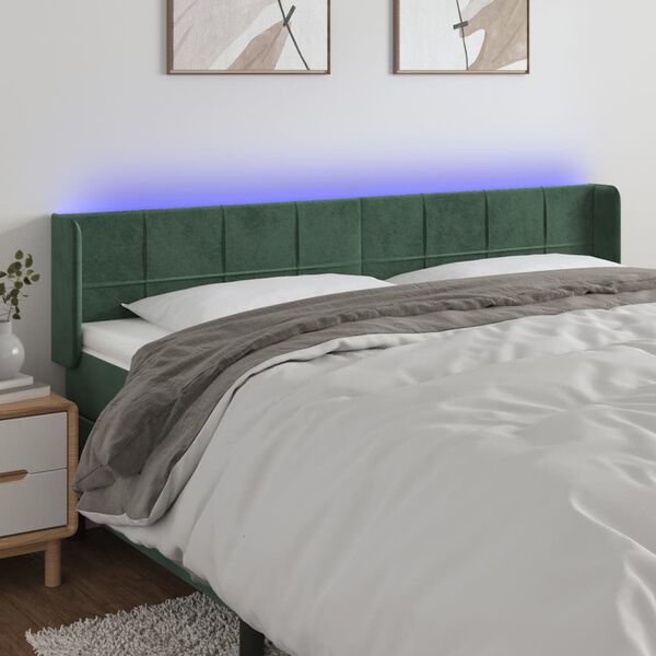 vidaXL LED Kopfteil Dunkelgr&uuml;n 203x16x78/88 cm Samt