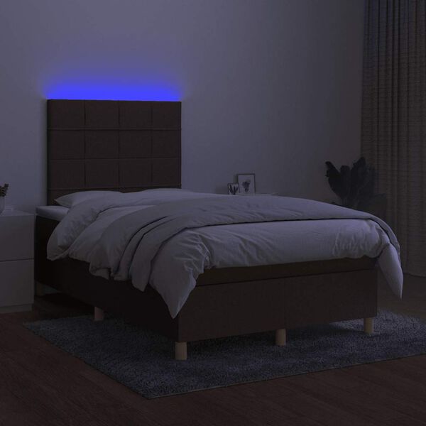 vidaXL Boxspringbett mit Matratze & LED Dunkelbraun 120x190 cm Stoff