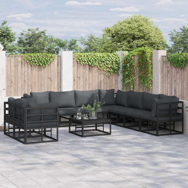 vidaXL Gartensofa-set mit Kissen 9 pcs Schwarz Aluminium