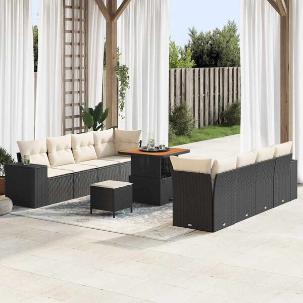 vidaXL Gartensofa-set mit Kissen 11 pcs Schwarz Poly-Rattan