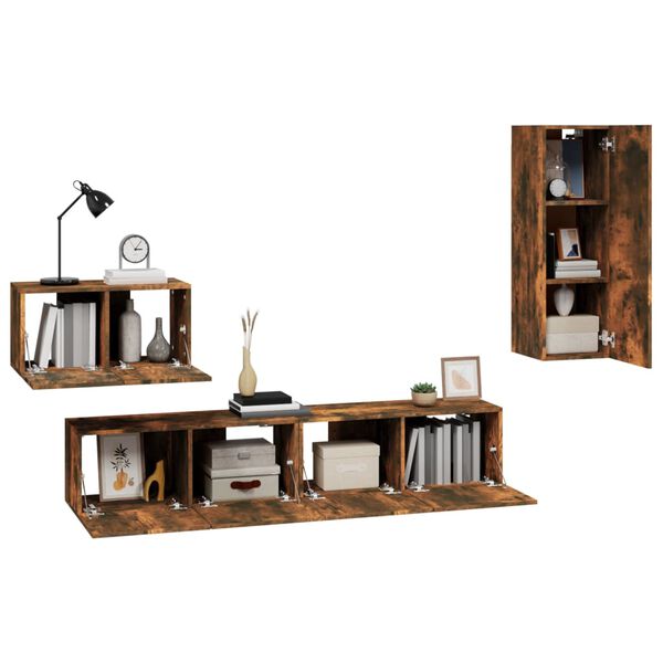 vidaXL 4-tlg. TV-Schrank-Set R&auml;uchereiche Holzwerkstoff