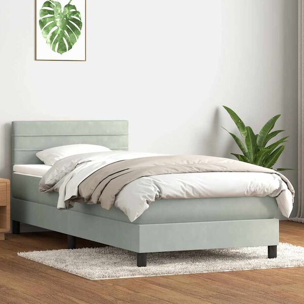 vidaXL Boxspringbett mit Matratze Hellgrau 90x220 cm Samt