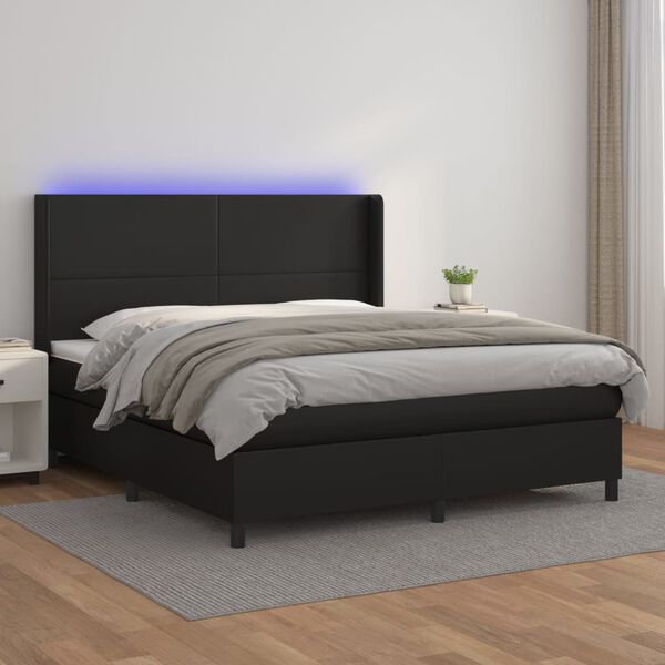 vidaXL Boxspringbett mit Matratze & LED Schwarz 160x200 cm Kunstleder