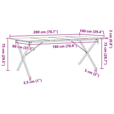 vidaXL Esstisch X-Gestell 200x100x75cm Massivholz Kiefer und Gusseisen