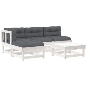 vidaXL 5-tlg. Garten-Lounge-Set mit Kissen Wei&szlig; Massivholz