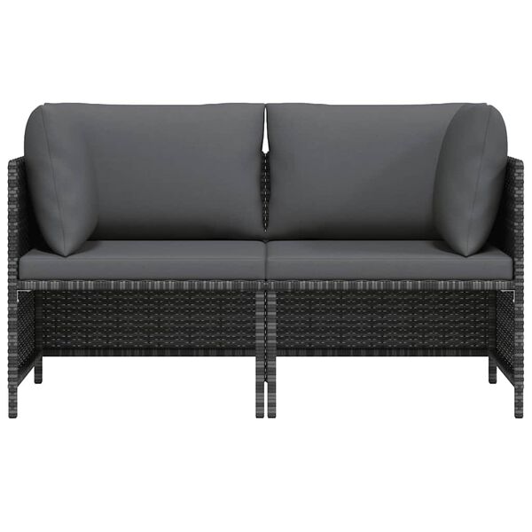 vidaXL 2-Sitzer-Gartensofa mit Polstern Grau Poly Rattan
