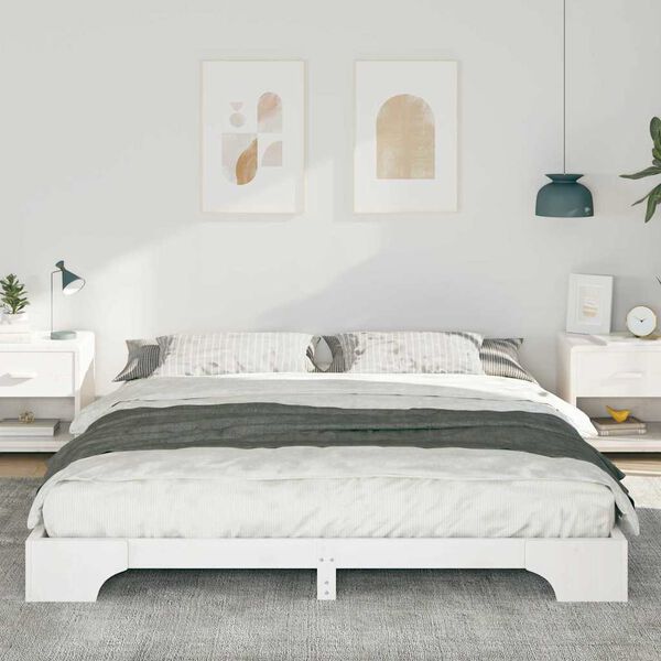 vidaXL Bettrahmen Wei&szlig; 200 x 220 cm Massives Kiefernholz