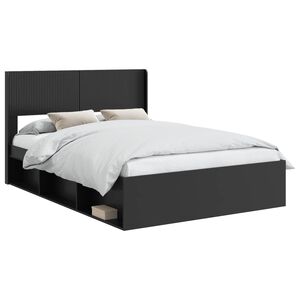 vidaXL Bettgestell mit Stauraum und Kopfteil Schwarz 150 x 200 cm