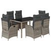 vidaXL 7-tlg. Garten-Essgruppe mit Kissen Grau Poly Rattan