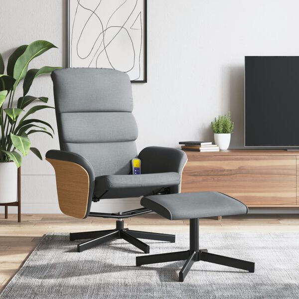 vidaXL Massagesessel mit Fu&szlig;hocker Hellgrau Stoff