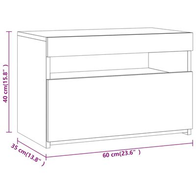 vidaXL Nachttisch mit LED-Leuchten Grau Sonoma 60x35x40 cm