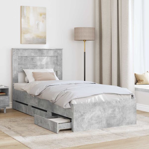vidaXL Bettrahmen mit Kopfteil Beton Grau 100 x 200 cm Ingenieurs Holz