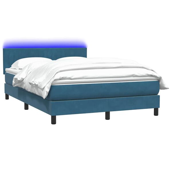 vidaXL Boxspringbett mit Matratze & LED Dunkelblau 140x210 cm Samt