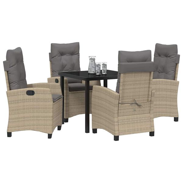 vidaXL Garten Essgruppe mit Kissen 5 pcs Beige Poly-Rattan