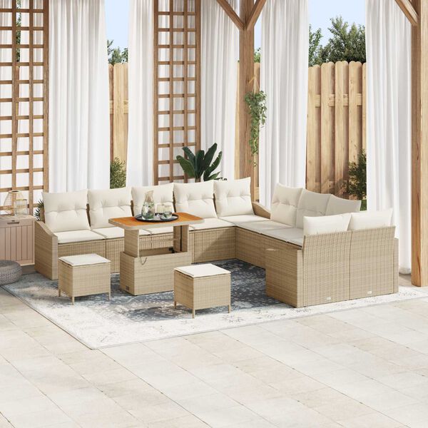 vidaXL Garten-Sofa-Set mit Kissen mit Speicher 13 pcs Beige und Creme