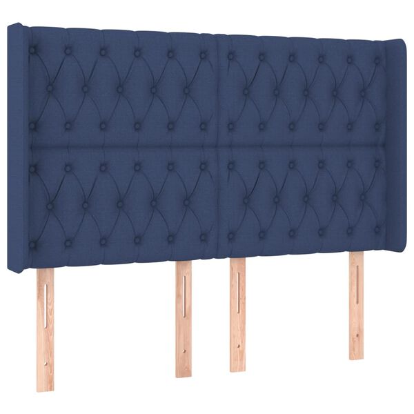 vidaXL LED Kopfteil Blau 163x16x118/128 cm Stoff
