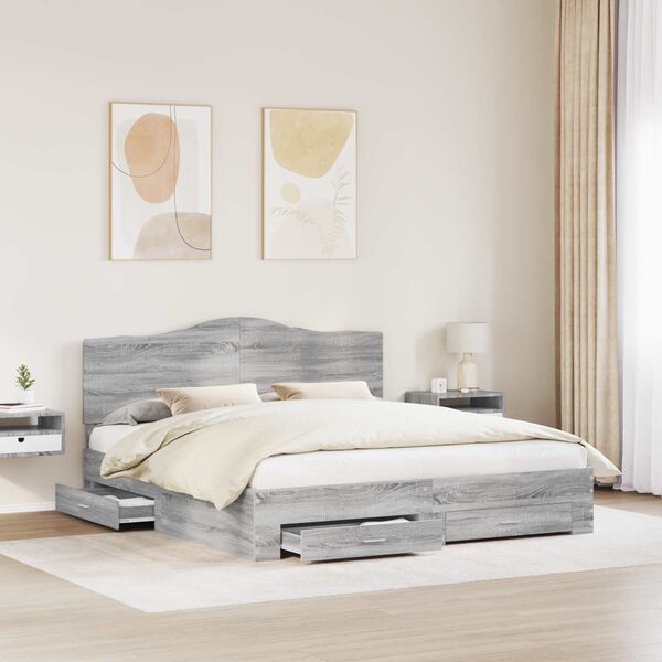 vidaXL Bettrahmen Graues Sonoma 200 x 200 cm Holzwerkstoff
