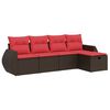 vidaXL 5-tlg. Garten-Sofagarnitur mit Kissen Braun Poly Rattan