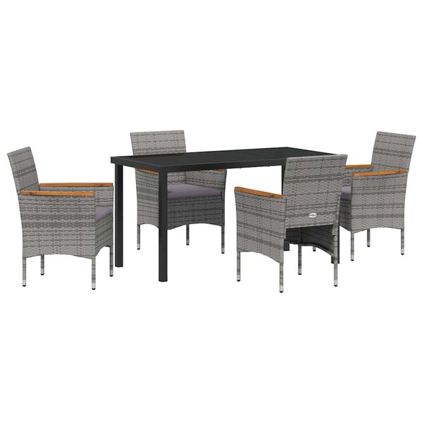 vidaXL Garten Essgruppe mit Kissen 5 pcs Grau Poly-Rattan
