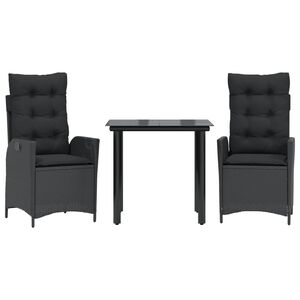 vidaXL 3-tlg. Garten-Essgruppe mit Kissen Schwarz Poly Rattan